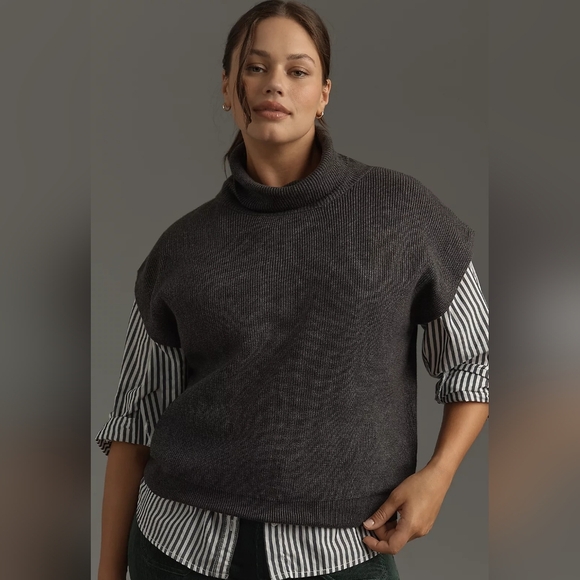 Anthropologie Maeve Mock-Neck Muscle Sweater Vest - Picture 5 of 11